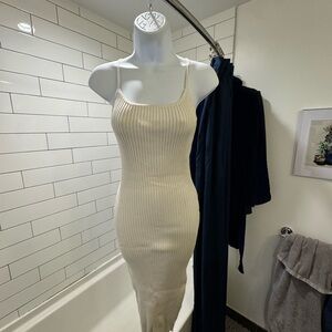 Chic Cream Ribbed Midi Dress